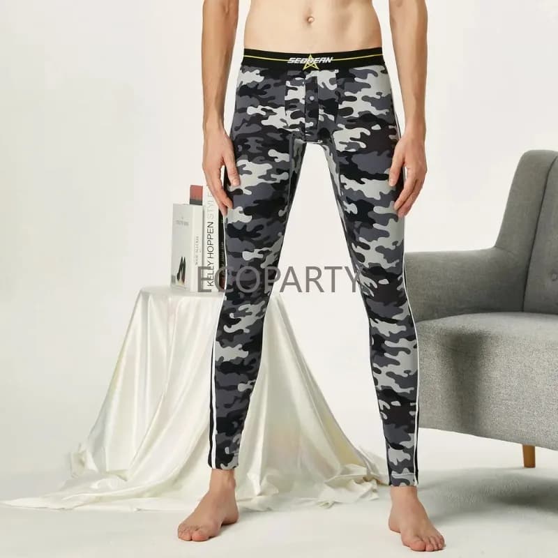 NUOVA MARCA Autunno Inverno Uomo Camouflage Strisce Laterali Cotone Mutande Lunghe Vita Bassa Biancheria Intima Termica Fondo Mutande Leggings