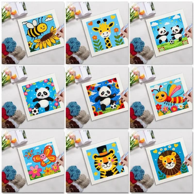 GATYZTORY 25x25cm Punch Needle Embroidery Kits for Beginner Cartoon Animal DIY Crafts with Yarns for Adults Embroidery Kits