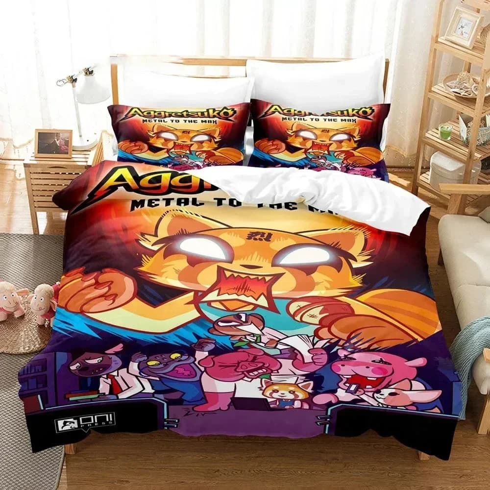 Set di Biancheria da Letto Stampata in 3D Aggretsuko Retsuko, Copripiumino, Lenzuolo, Federe, Set Completo per Camera da Letto, Misure Full, Queen, King