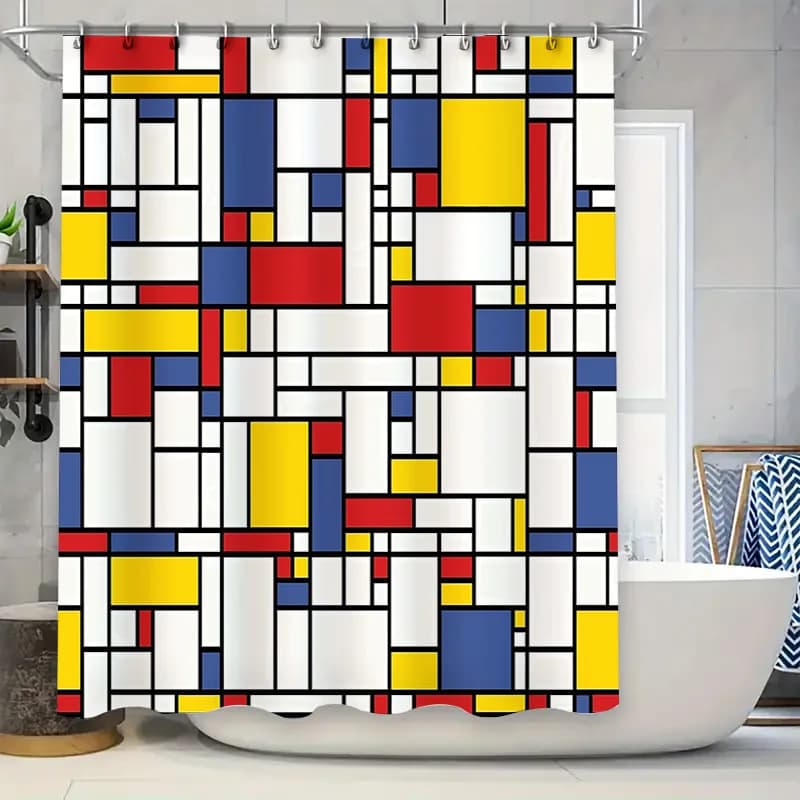 Set di decorazioni per il bagno in tessuto impermeabile con motivo geometrico in stile Van Gogh con arte astratta moderna