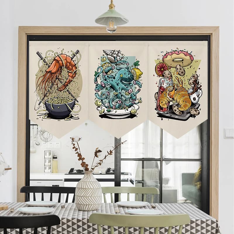 Tenda corta Ukiyoe in stile giapponese per ristorante e vetrina Mezza partizione Materiale di copertura decorativo per stanza personalizzabile