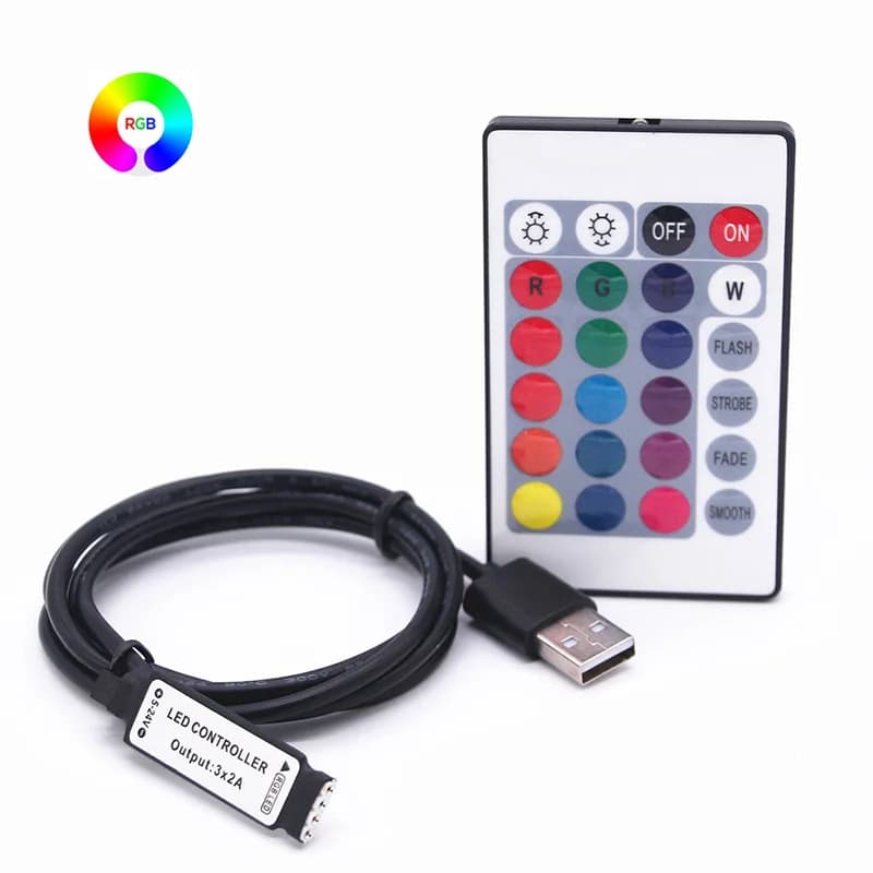RGB 4 Pin USB 5V for RGB LED Strips, Dimmable, with 24 Keys, for Neon Strips