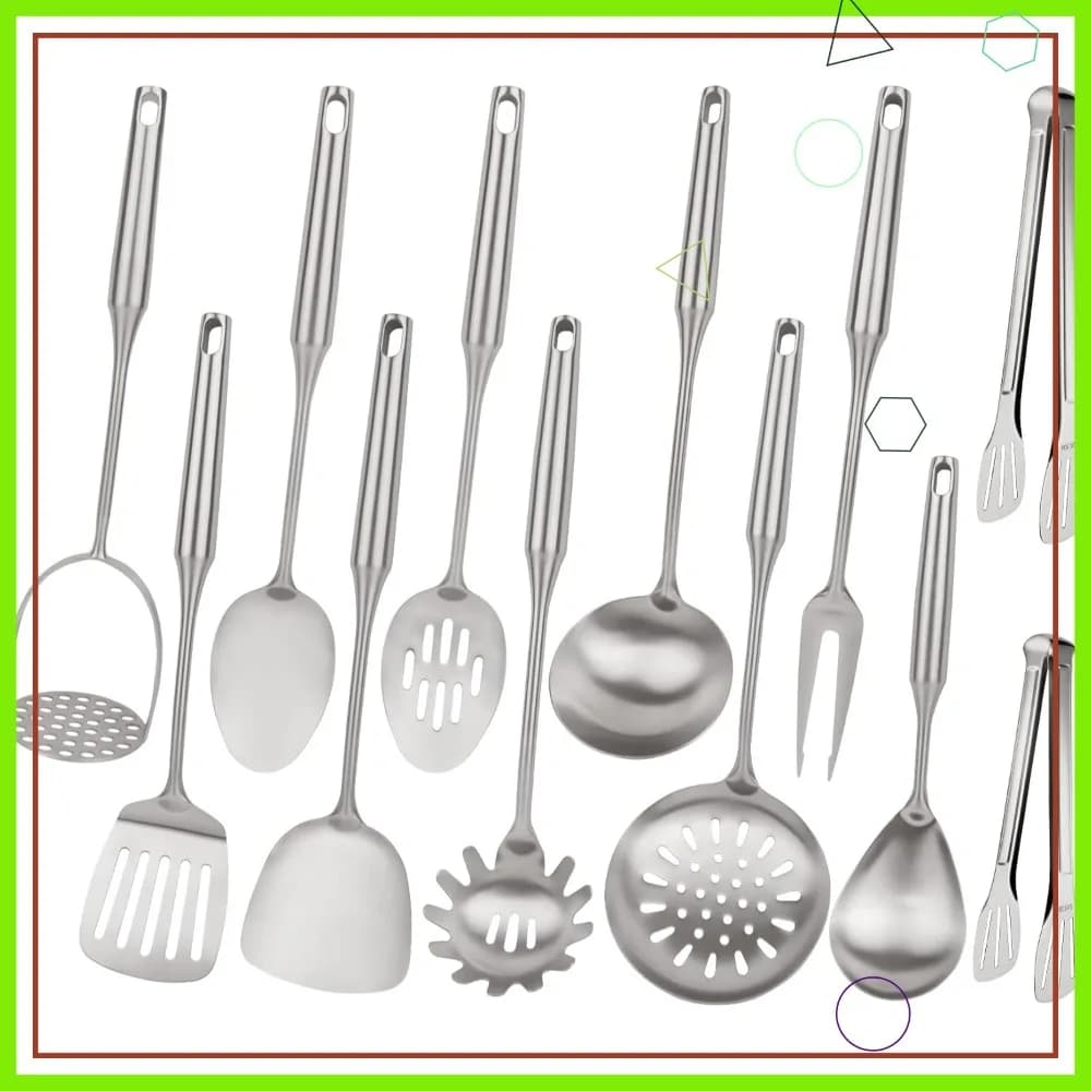 Stainless Steel Kitchen Tools Set 18/10, 12 Dishwasher Washable Parts and Heat Resistant for Kitchen Passions