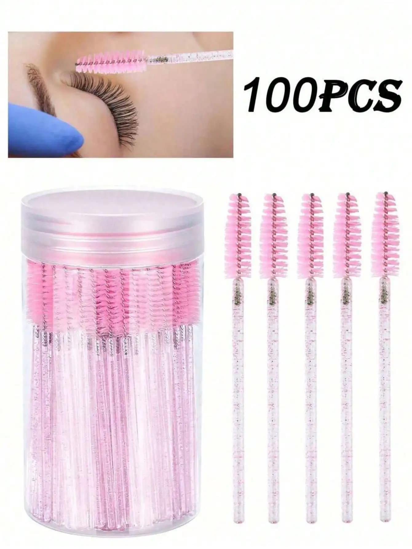 100 pieces/50 pieces/10 pieces/1 piece Pink Crystal Eyelash Brushes, 100 pieces Mascara Brushes with Storage Box, Disposable Folding Brushes for Eyebrows, Eyelash Extension Brushes, Eyebrow Brushes, Castor Oil Brushes, Eyebrow Brushes, Shade Brushes, Spiral Brushes