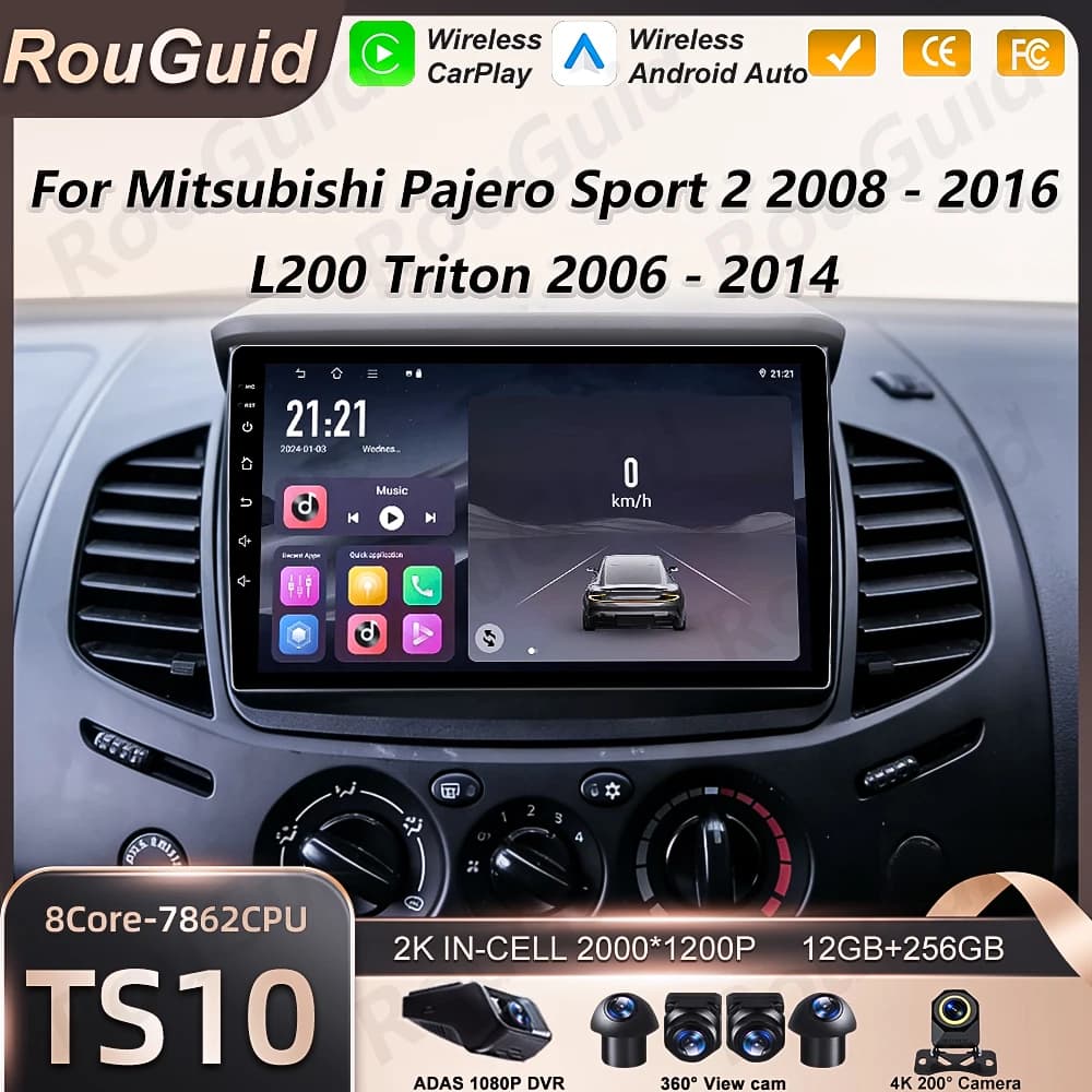 Autoradio Android Carplay per Mitsubishi Pajero Sport 2 2008-2016 L200 Triton 2006-2014 Lettore Multimediale Video Auto GPS Stereo