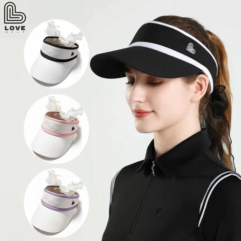 Visiera da Golf Love Golf con Nastro, Cappellino da Tennis per Donna, Cappello da Golf a Tesa Larga con Protezione Solare, Cappellini Sportivi Anti-UV da Donna con Fiocco e Nastro