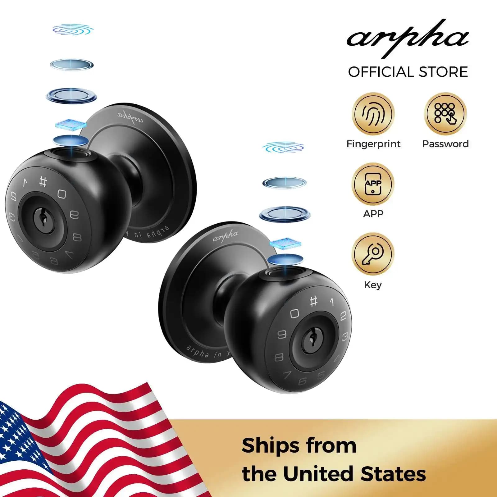 1/2 Pezzi Serratura Intelligente Arpha D260 Senza Chiave con Impronta Digitale, Maniglia Bluetooth con Tastiera e Controllo App, Serratura Biometrica