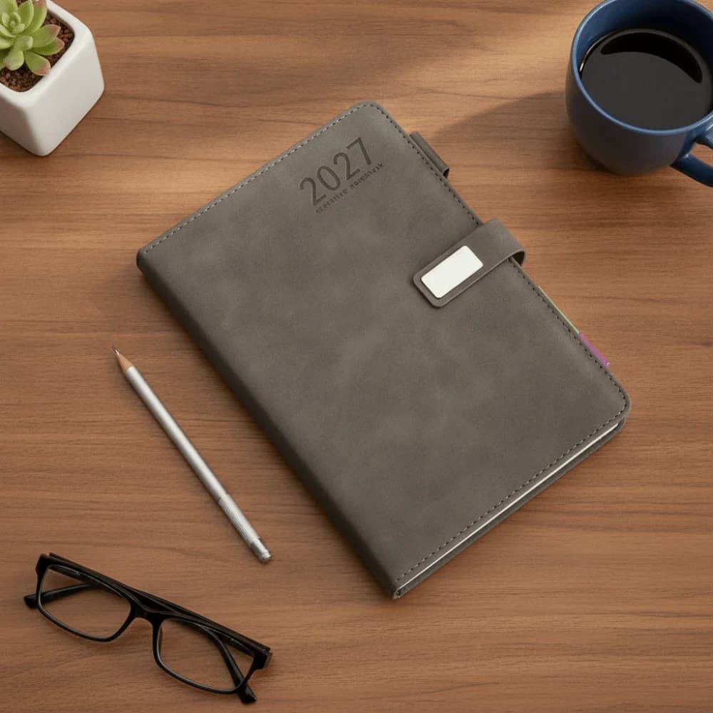 PU Leather Cover 2027 Schedule Planner Notepad A5 Thick Paper Agenda Planning Notebook with Bookmark and Pen Loop Wear-resistant