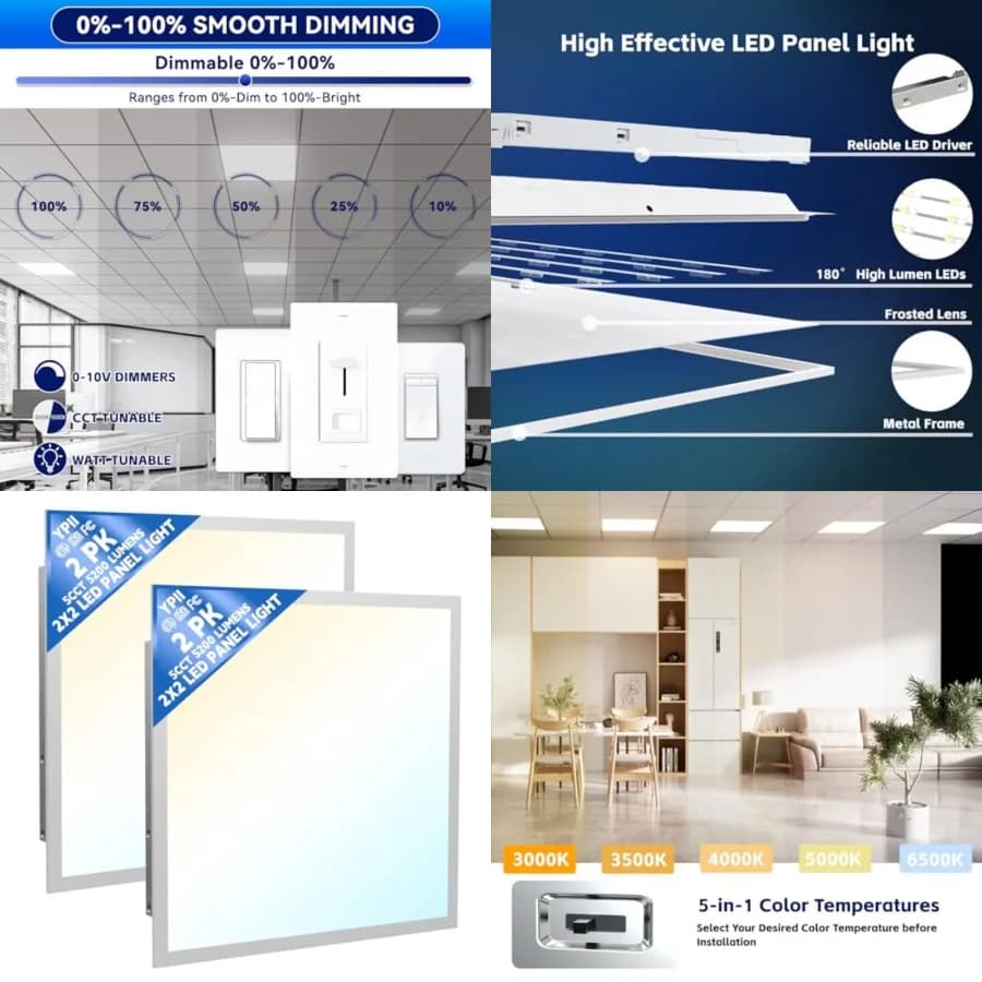 Confezione da 2 Plafoniere LED Piatte, Lampada da Soffitto LED, 5 Wattaggio Selezionabili 20-40W e 5 Temperature di Colore 3000K-6500K Regolabili