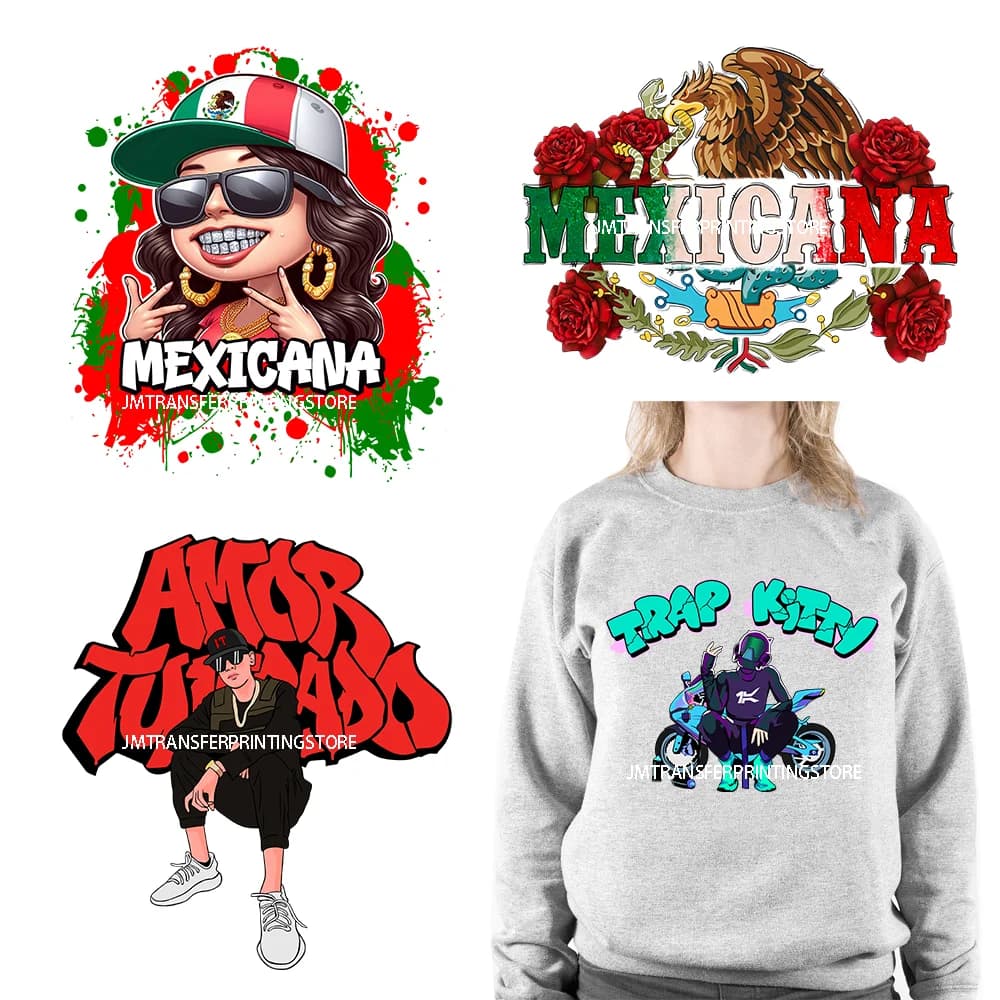 Ferro lavabile su Mexicana cultura latina Cartoon POP Singer Plastisol Thermal DTF Transfers Sticker pronto per la stampa per felpa