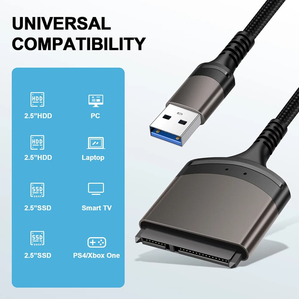 Cavo USB 3.0/Type C a SATA da 23 cm, connettore per computer a 7+15/22 pin, convertitore esterno con guscio in alluminio, 1 Gbps per SSD/HDD da 2,5 pollici