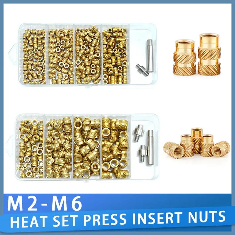 M2 M2.5 M3 M4 M5 M6 Set di calore Pressa per inserti con punte Inserti per dadi zigrinati filettati metrici in ottone per plastica e stampa 3D