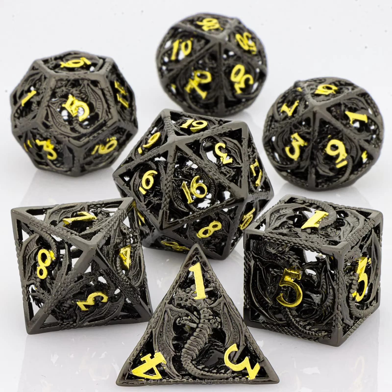 Set di Dadi Metallici Cavi per D&D Dungeons and Dragons con Scatola Regalo, 7 Pezzi, Dadi Poliedrici Steampunk per Giochi di Ruolo, MTG
