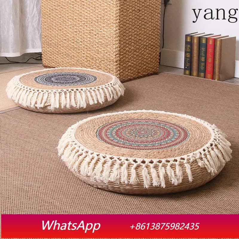 YJQ Straw futon Vintage Bohemian woven round cushion on the ground Home meditation cushion