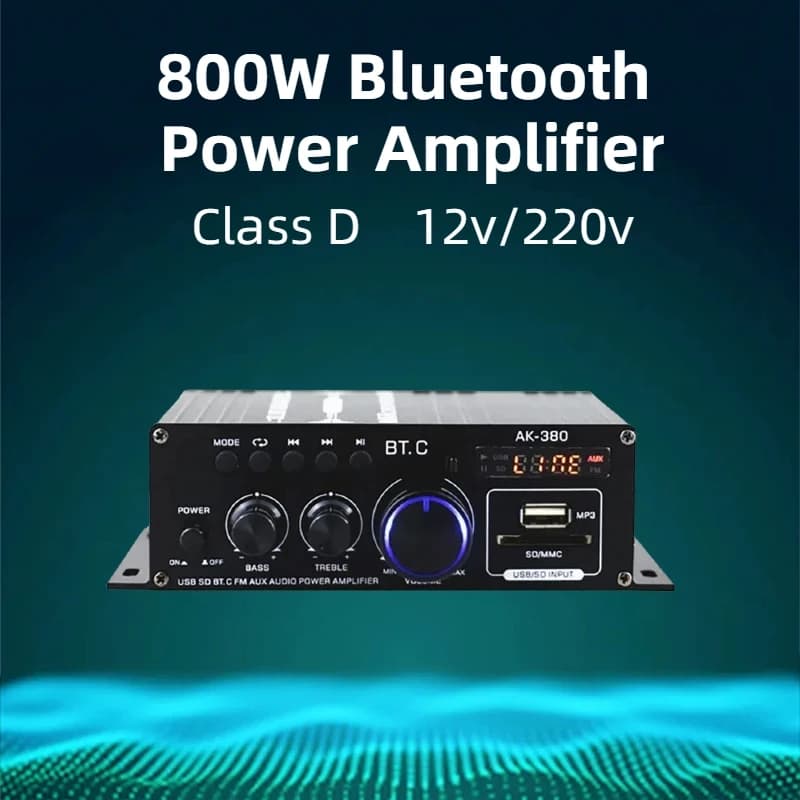 Amplificatore Bluetooth da 800 W Amplificatore di potenza in classe D a 2 canali USB SD AUX Audio Karaoke Amplificatori Home Theater portatili