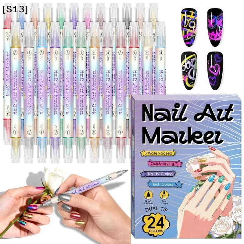 12/24 Color Nail Art Pens 0.5MM Nail Polish Pens Drawing Painting Point Liner Painted Pen Kit[S13]