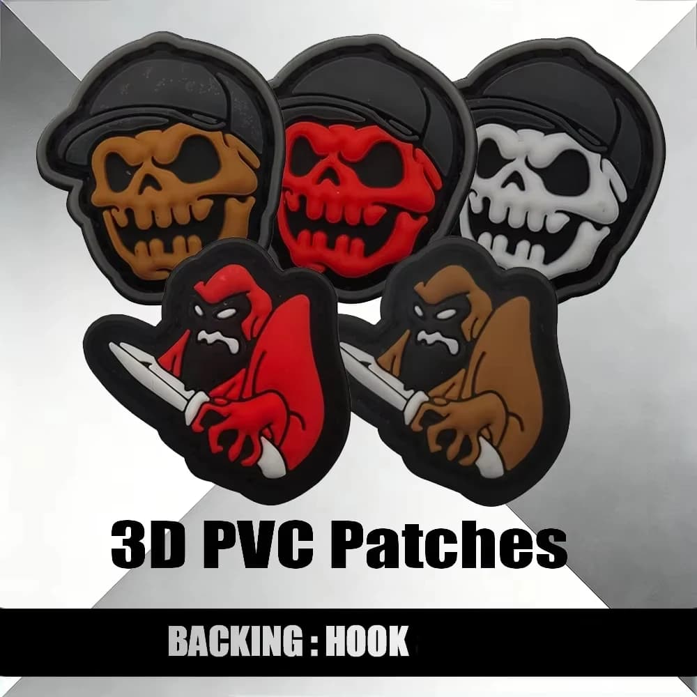 Patch Tattico Mini 3D in PVC Gomma con Design Divertente Zucca Teschio e Orangutan, Distintivo Adesivo con Chiusura a Gancio per Zaino