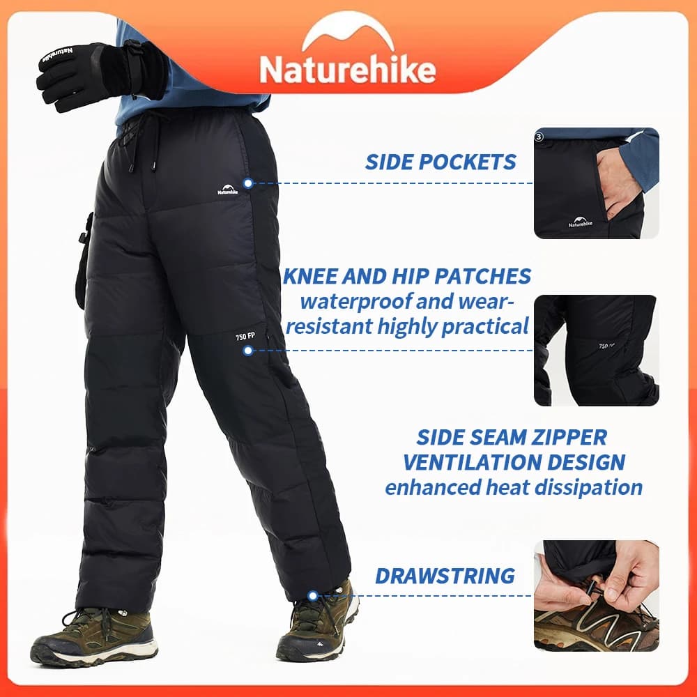Naturehike Men's Women's Puffy Pants Winter Warm Outdoor Men Women Ski Snow Pants Camping Hiking White Duck Down Thermal Pants