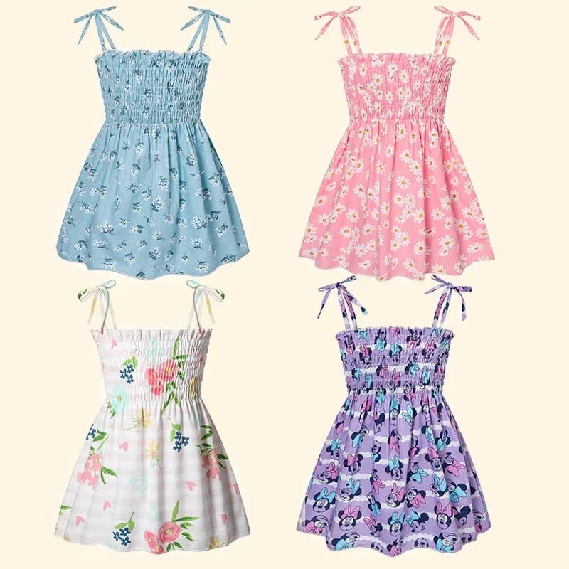 Abito da ragazza per bambini Abiti da principessa eleganti con fionda estiva Stampa floreale Vestito estivo da spiaggia per bambini Abbigliamento casual per bambina in cotone