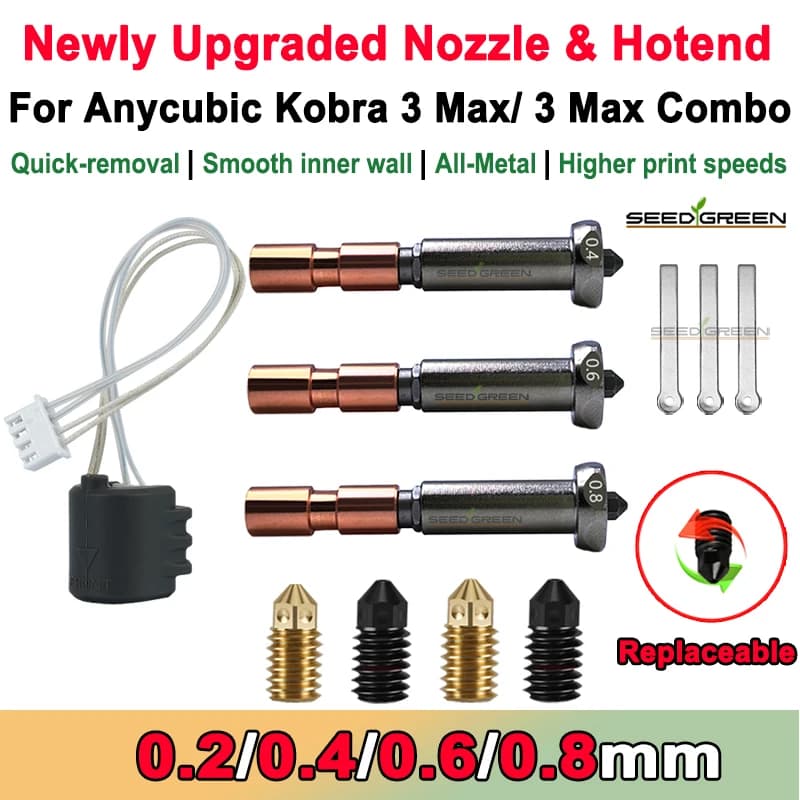 Ugello di aggiornamento per Anycubic Kobra 3 Max Hotend Kobra 3 Max Ugello Gola 0,4 mm 0,6 mm 0,8 mm Ugelli sostituibili