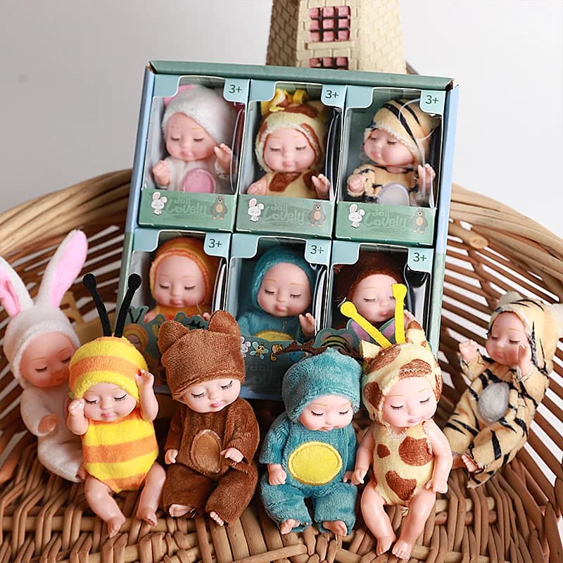 Set di 1/6 Bambole Reborn in Miniatura, Giocattoli Realistici con Vestiti a Tema Animale, Regali per Compleanno e Natale