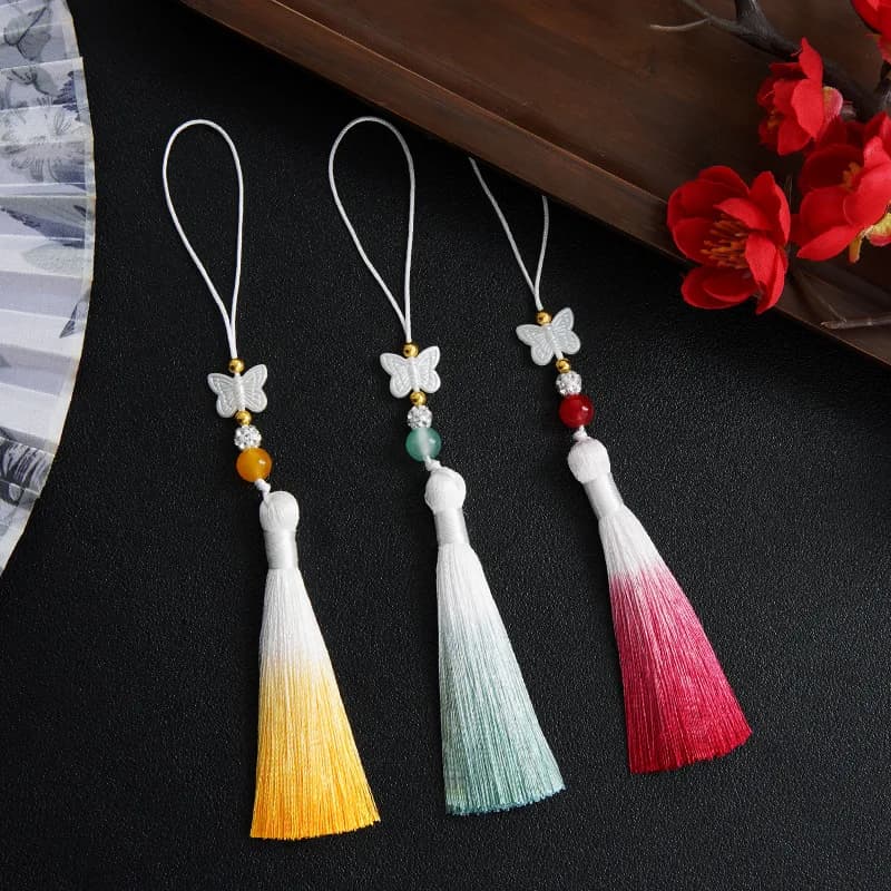 DIY Gradient Tassel Pendant, 8cm Butterfly Tassel Charm, DIY Craft Hanging Ornament for Car Bag Clothing Home Gift Decoration