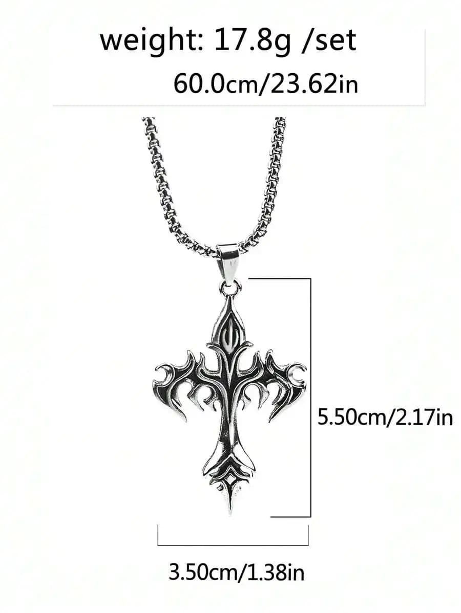 Gothic Cross Pendant Necklace Stainless Steel Chain For Men And Women