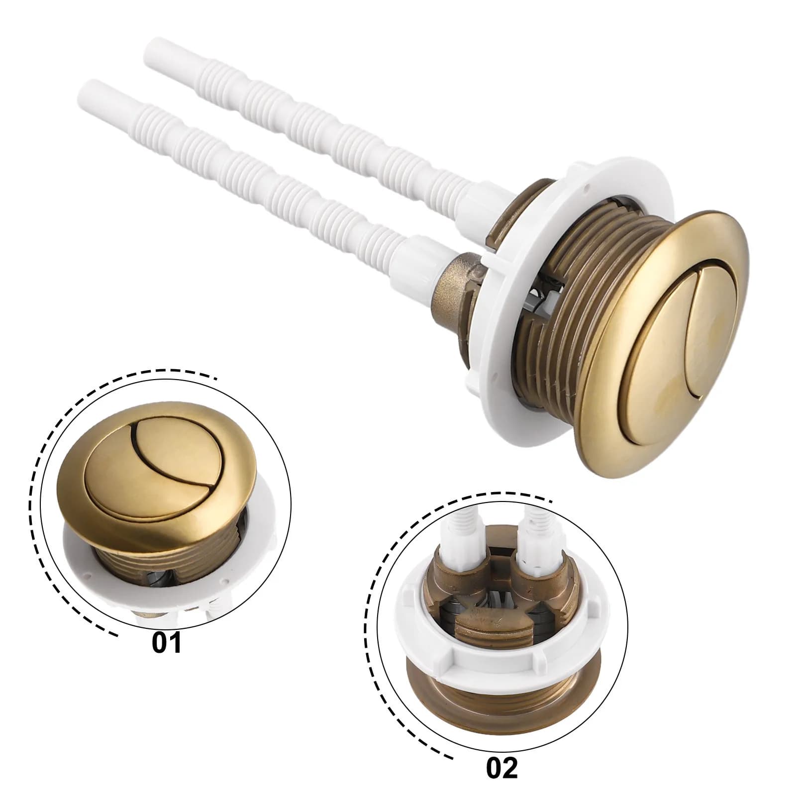 Pulsante per WC in oro spazzolato da 38 mm Pulsante per cisterna per scarico WC Chiudi accoppiati ABS Valvola di scarico per WC a doppio scarico Parti del bagno