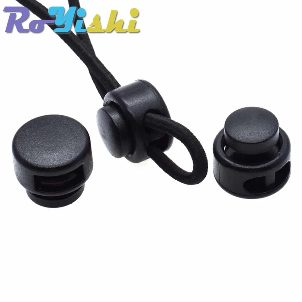 10 pz/pacco cavo di blocco Toggle Clip tappo in plastica nera per borse/vestiti dimensioni: 15mm * 14mm