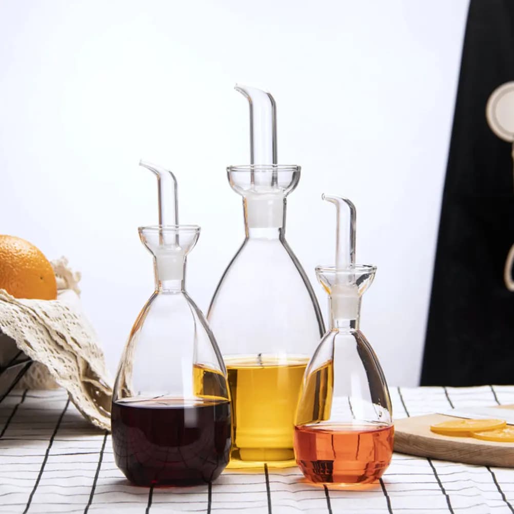 Dispenser in Vetro Trasparente per Olio e Aceto con Beccuccio, per Olio d'Oliva, Salsa di Soia, Condimenti, Vino da Cucina, Sciroppi e Succhi