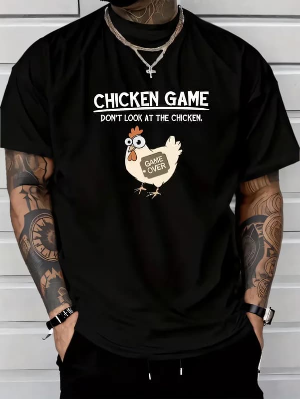 Funny Chicken Game Don't Look At The Chicken T-shirt Men Oversized Cotton Crew Neck Short Sleeve Graphic Tee Hip Hop Streetwear Novelty Top