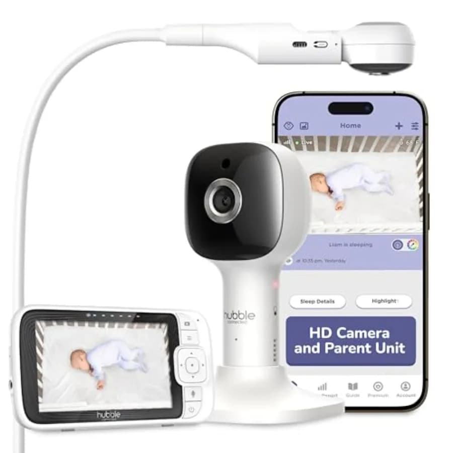 Monitor per Bambini HUBBLE CONNECTED Nursery Pal Skyview, Schermo HD da 5 Pollici con Telecamera, Audio, Accesso Remoto, Dispositivo Intelligente, Luce Notturna a 7 Colori