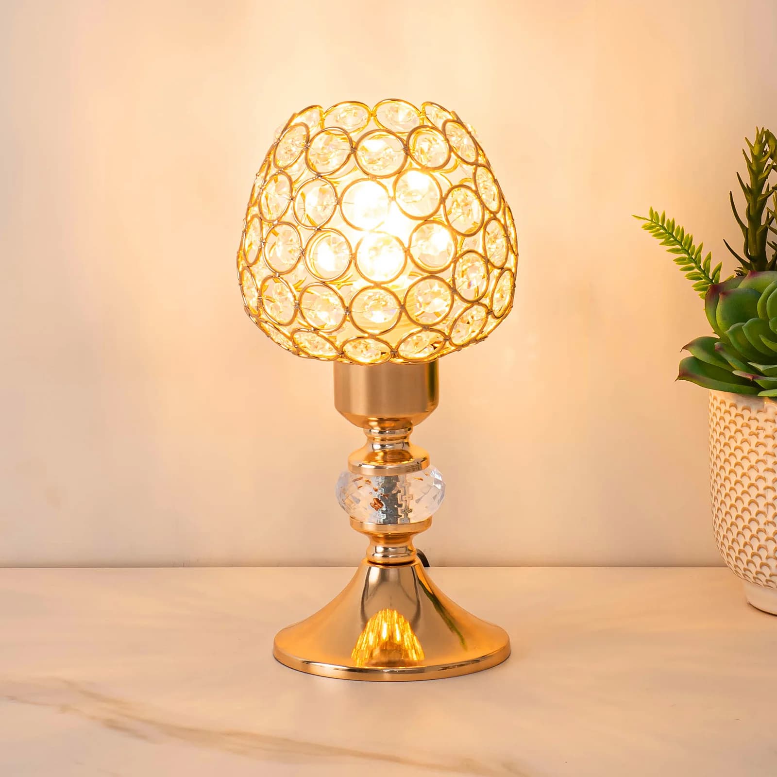 USB Crystal Table Lamp Luxury Bedside Night Light Metal Decor Atmosphere Desk Lamp
