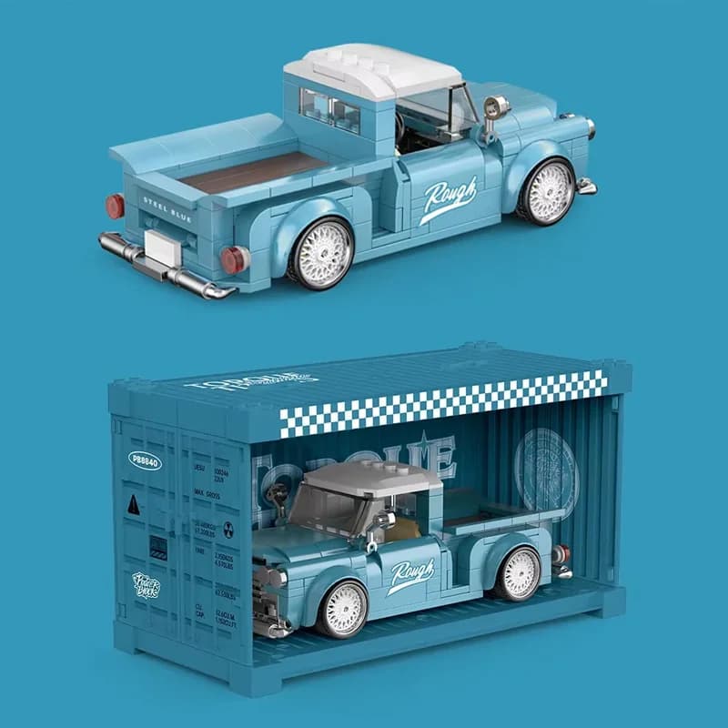 Retro Off-road Pickup Truck Auto MOC Building Blocks Blu Camion 324 pezzi di montaggio con scatola di visualizzazione Ornamento Giocattoli Modello Mattoni Regalo