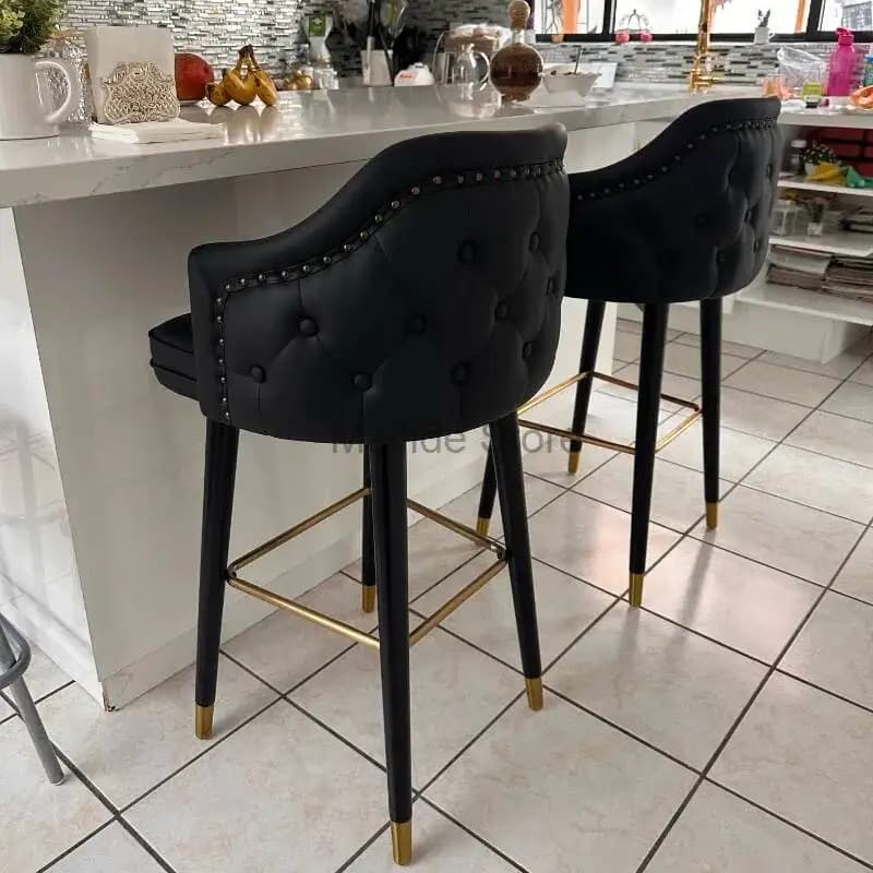Modern Simple Stool Home Chairs High Bar Retro Bar Furniture Soft Cushion Backrest Bar Chair Cafe Front Desk Solid Wood Armchair