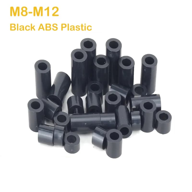Distanziatore Isolante Rotondo M8 M10 M12 in Plastica ABS Nera, Supporto per Colonne, Distanziatore Cavo Non Filettato L=3-50mm