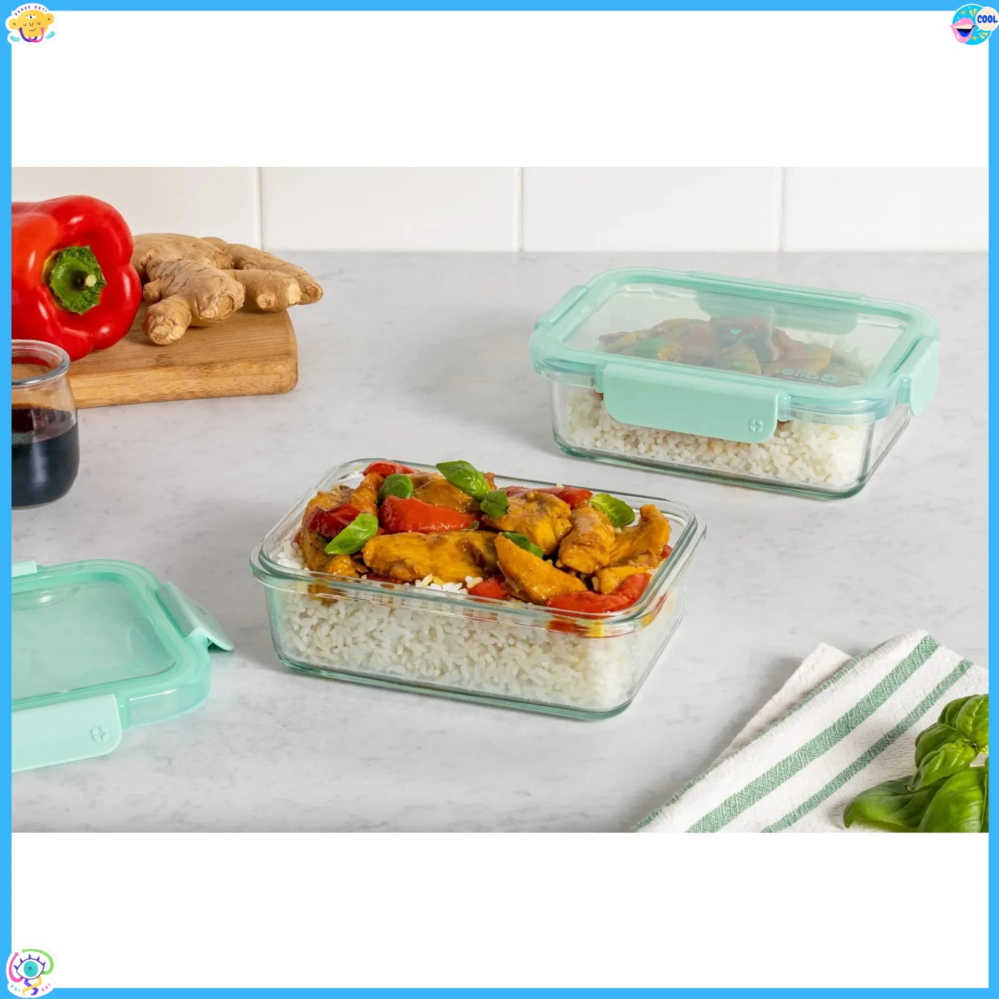 Set di 4 contenitori per alimenti per la preparazione dei pasti da 3,4 tazze, contenitori da cucina ermetici per pranzo e snack