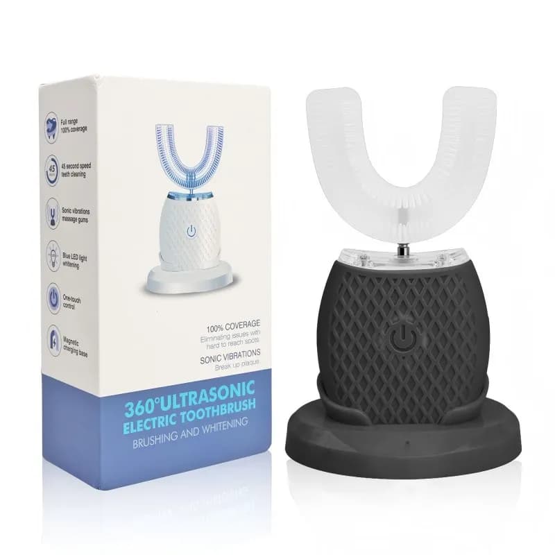 Spazzolino elettrico sbiancante in silicone con ricarica USB, comodo dispositivo per l'igiene orale a forma di U con pulizia a 360 gradi senza mani.