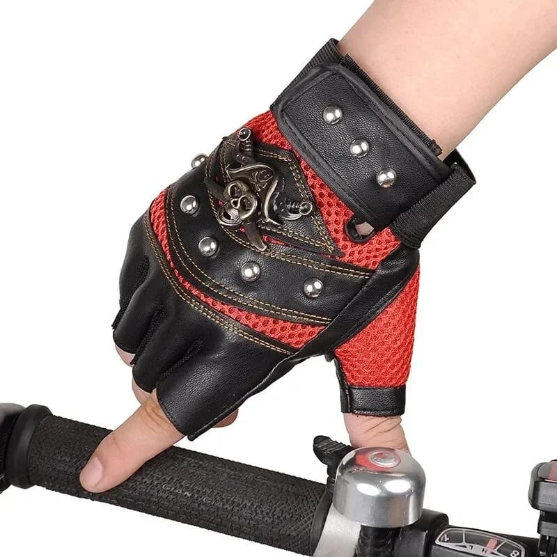 Guanti mezze dita da ciclismo all'aperto da uomo primavera e autunno antiscivolo traspiranti resistenti all'usura guanti da moto in PU