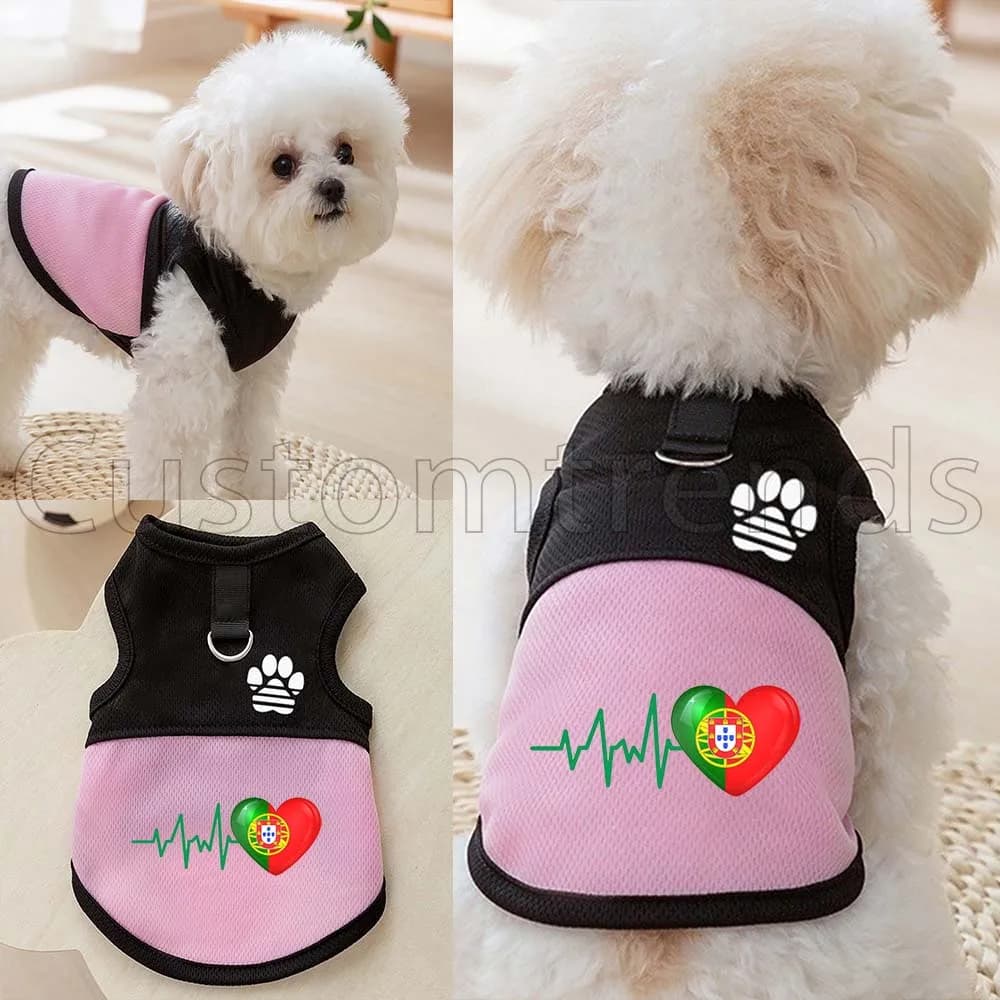 HEARTBEAT PORTUGAL FLAG Gilet in rete traspirante per cani e gatti, con stampa zampa e anello a D per guinzaglio, ideale per primavera/estate