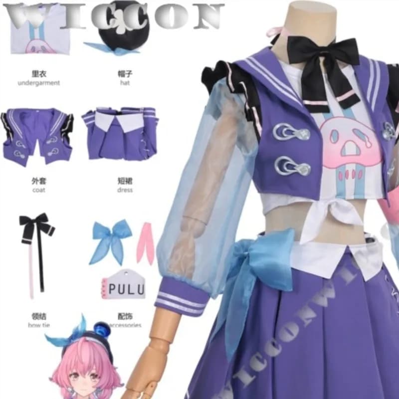 Costume Cosplay Aurelia NTE, Abito Viola con Cappello e Fascia per Braccio, Abbigliamento Donna per Halloween e Natale, Evento Cos Neverness to Everness