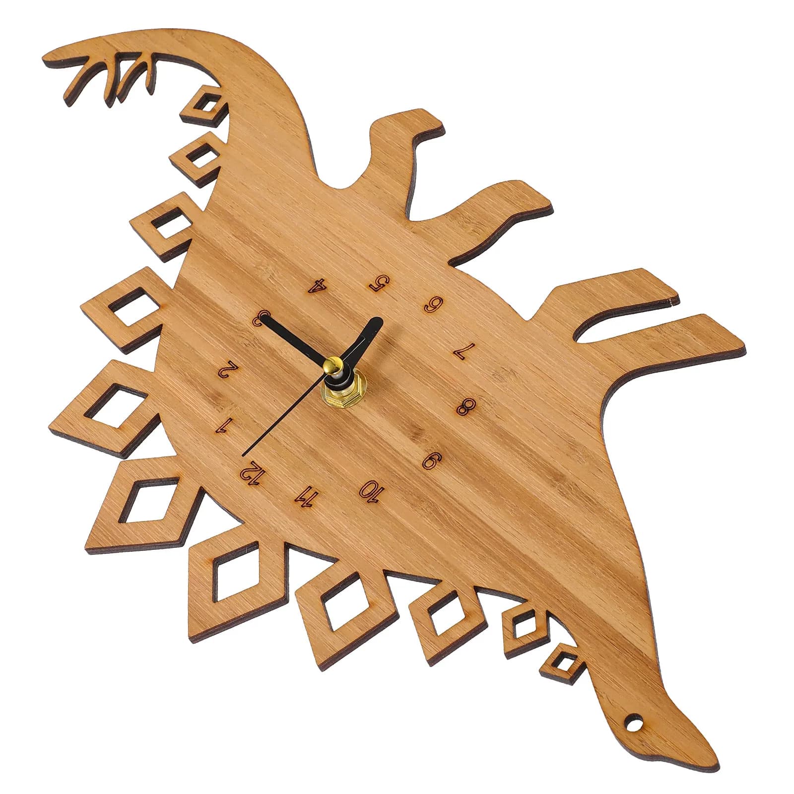 Cartoon Dinosaur Wooden Wall Clock Hanging Decor for Room Home Office Nursery Quiet Precision Movement Natural Wood Finish