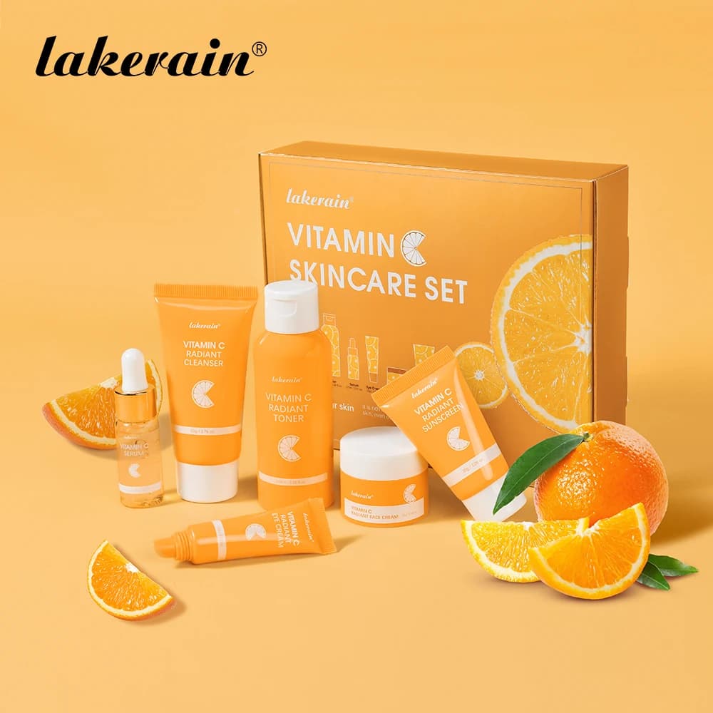 6 pcs/set Vitamin C Set For Skin Care Cream Whitening Macchie Scure Serum Circle Dark Eyes Cleansing Face Hydrating Kit