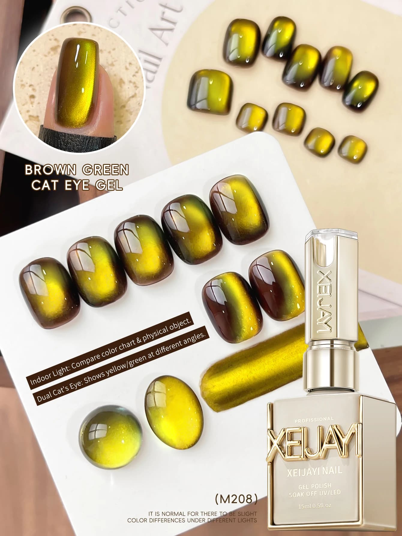 1 pz 15 ml Marrone Verde Occhio di Gatto Gel Smalto per unghie 2025 Nuovo Colore Pop Perlina di Vetro Dorato Unghie Artistiche Per Donne E Ragazze Unghie Forniture