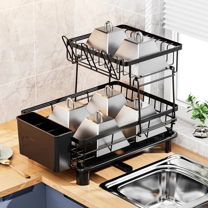 Kitchen Drain Dish Shelf Household Bowls, Chopsticks, Knives and Forks Storage Rack Cup Rack Countertop Drying Dish Shelf Drain