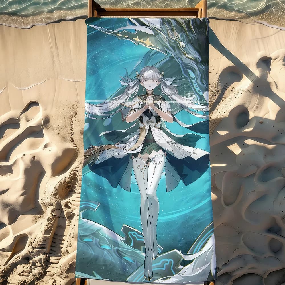 Asciugamano da spiaggia grande, morbido e leggero, anti-sabbia, per viaggi e campeggio, ad asciugatura rapida, sportivo, Game WuWa Jinhsi