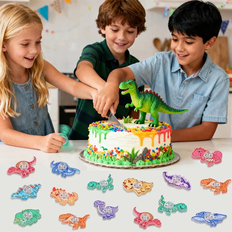 12 Pezzi Spinner da Dito a Forma di Dinosauro Cartoon, Giocattolo Rotante Antistress per Regali di Compleanno, Sacchetti Sorpresa, Riempitivi per Pignatte
