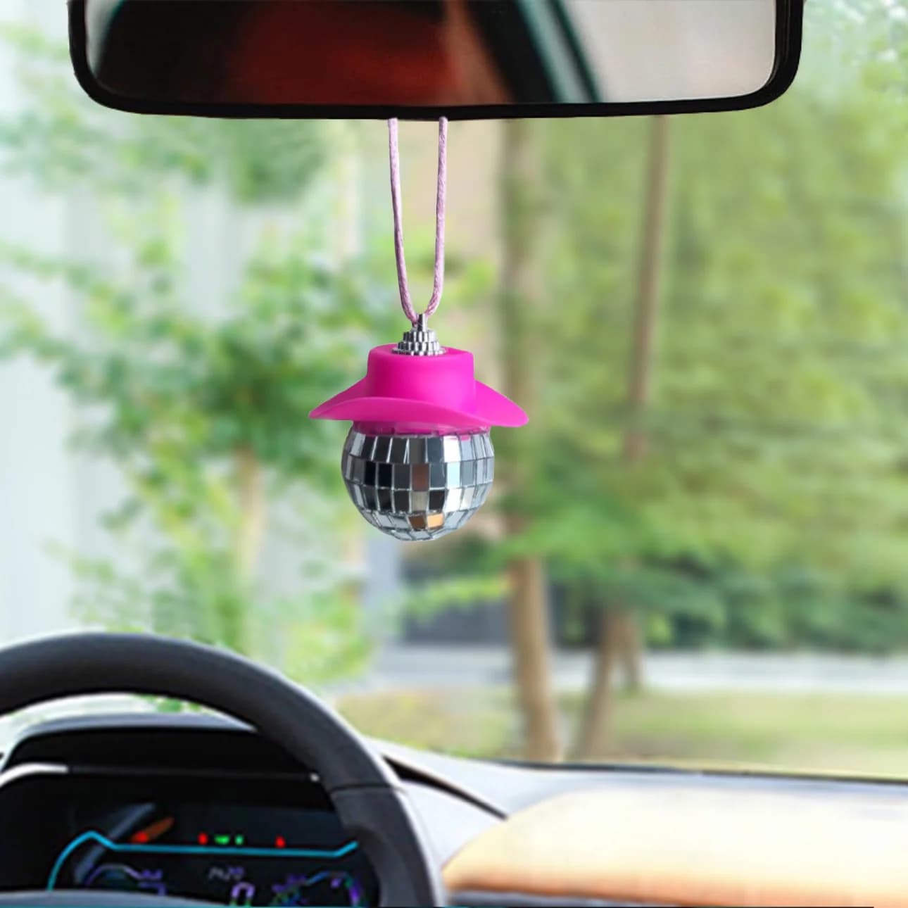 Nuovo Ciondolo a Sfera di Vetro, Ciondolo a Specchio, Ciondolo a Forma di Cappello da Cowboy, Ciondolo Disco, Ciondolo per Collana Disco, Decorazione per Auto