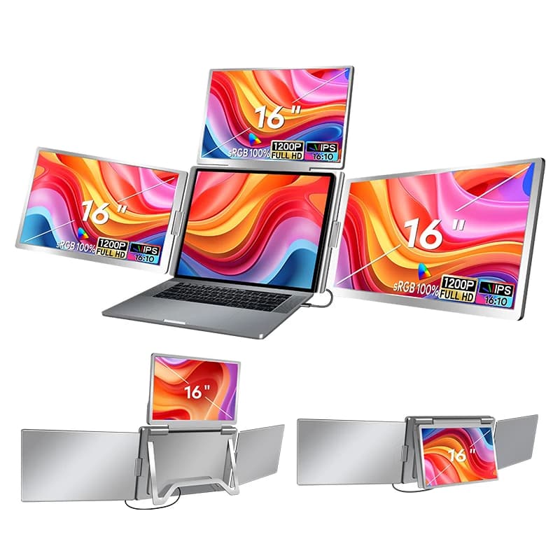 Portable extender monitor for 16 POLLICI 1200P quad monitor for laptop, Flip 180 °