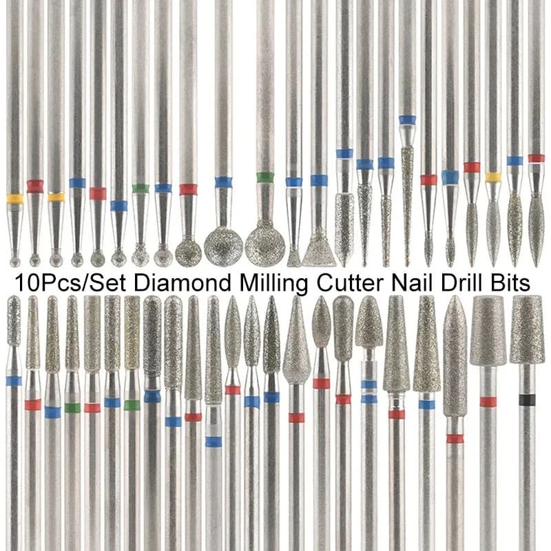 10 pz/set diamante fresa punte da trapano per unghie set per manicure accessorio pedicure macchina elettrica punta per unghie spazzola strumenti per bava